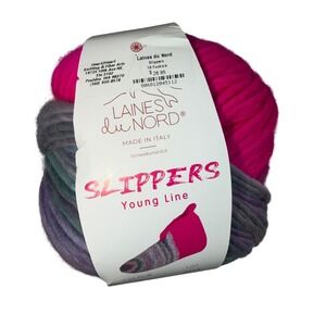 Laines Du Nord Slippers Yarn 18 Fuchsia Pink Gray 100% Wool Italy 200g